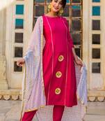 Hot Pink Gotta Work Suit Set With White Dupatta