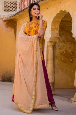 Yellow Gold Block Printed Skirt Set 1