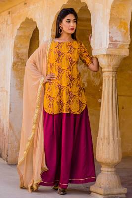 Yellow Gold Block Printed Skirt Set 2