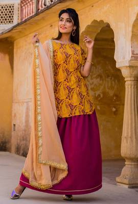 Yellow Gold Block Printed Skirt Set 3