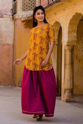 Yellow Gold Block Printed Skirt Set 4