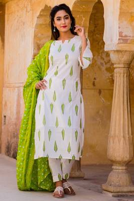 White Leaf Kurta Set 3