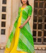 Lime Kurti With Green Lehariya Jacket