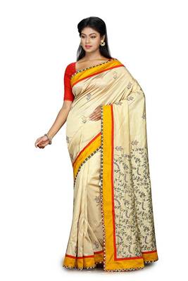Gold Embroidered Raw Silk Saree With Blouse 1