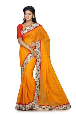 Orange Embroidered Shimmer Saree With Blouse 1