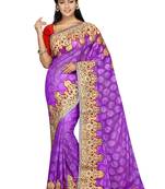 Purple Embroidered Jacquard Saree With Blouse