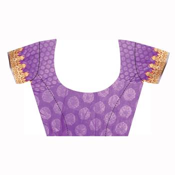Purple Embroidered Jacquard Saree With Blouse 2