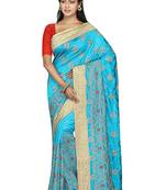 Blue Embroidered Raw Silk Saree With Blouse
