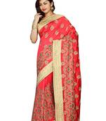 Red Embroidered Raw Silk Saree With Blouse