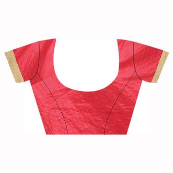 Red Embroidered Raw Silk Saree With Blouse 2