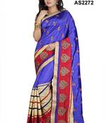 Blue Embroidered Raw Silk Saree With Blouse