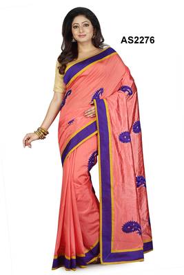 Peach Embroidered Raw Silk Saree With Blouse 1