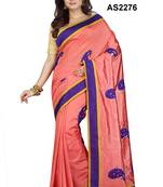 Peach Embroidered Raw Silk Saree With Blouse