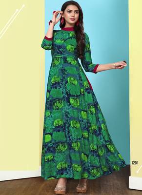 Heavy Rayon Printed Long Designer Kurti 1
