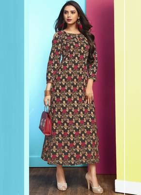 Heavy Rayon Printed Long Designer Kurti 1