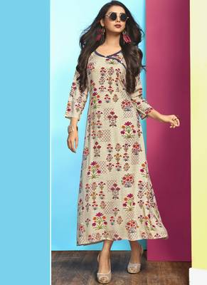 Heavy Rayon Printed Long Designer Kurti 1