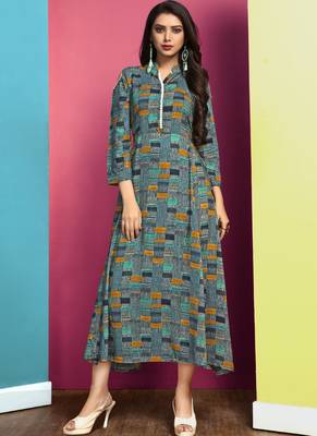 Heavy Rayon Printed Long Designer Kurti 1