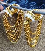 Pearly Bali With Dangling Gold Chains Earrings