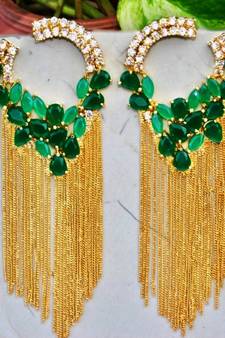 American Diamond Studded Emerald Dangler Earrings