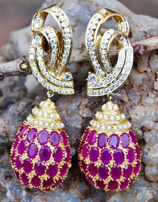 Diamond Studded Ruby Drop Dangler Earrings 1