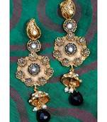 Black and Gold Enamel Pearl Diamond Dangler Earrings