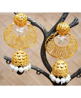 Matte Gold Chand Jumka with Onyx Drop Dangler Earrings 1