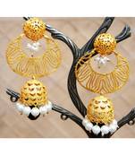 Matte Gold Chand Jumka with Onyx Drop Dangler Earrings