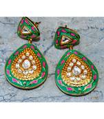 Green Enamel Polki Diamond Dangler Earrings