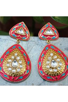 Pink Enamel Polki Diamond Dangler Earrings