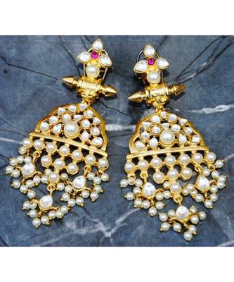 Royal Kundan Pearl Gold Dangler Earrings 1