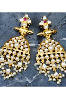 Royal Kundan Pearl Gold Dangler Earrings