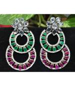American Diamond Studded Emerald Ruby Dangler Earrings