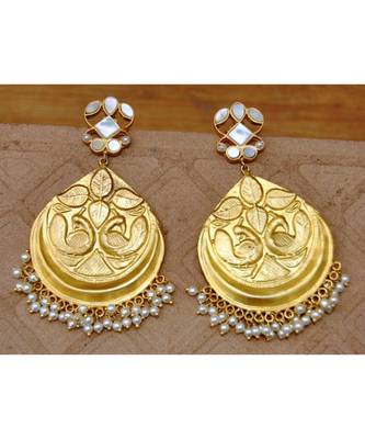 Carved Peacock Mother of Pearl Dangler Earrings 1