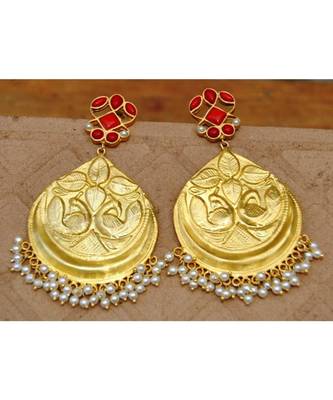 Carved Peacock Red Onyx Dangler Earrings 1