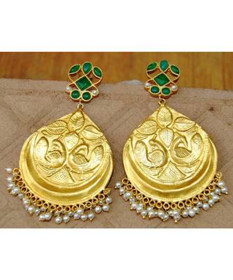 Green Alloy Antique Gold Plated Chandbali Earrings 1