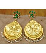 Green Alloy Antique Gold Plated Chandbali Earrings