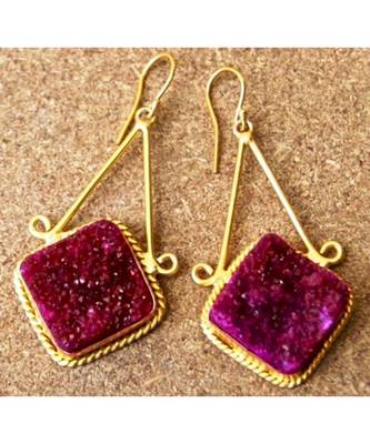 Dark Pink Druzy Dangler Earrings 1