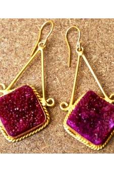 Dark Pink Druzy Dangler Earrings