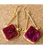 Dark Pink Druzy Dangler Earrings