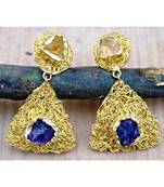 Meshed Gold Raw Agate Dangler Earrings