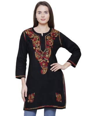 Black embroidered cotton chikankari kurti 1