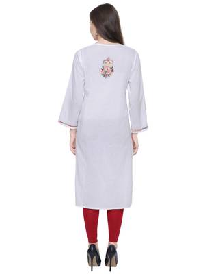 White embroidered cotton chikankari kurti 2