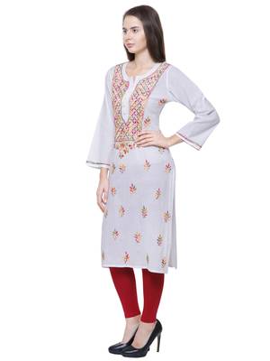 White embroidered cotton chikankari kurti 3