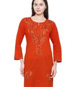 Orange embroidered cotton chikankari kurti