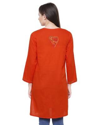 Orange embroidered cotton chikankari kurti 2