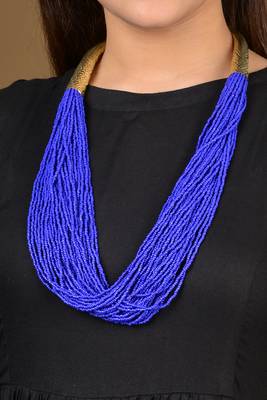 Blue Beads Gold Tubes Necklace 1