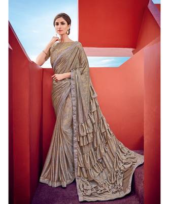 multicolor embroidered taffeta saree with blouse 1