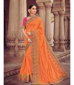 orange embroidered silk blend saree with blouse
