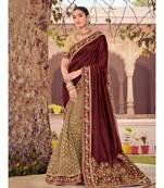 maroon embroidered satin saree with blouse