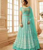 Sea Green Firozi Color Net Embroidery Designer Anarkali Suit